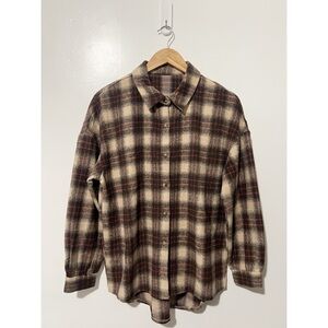 Brown Oversized Soft Plaid Flannel Size Medium